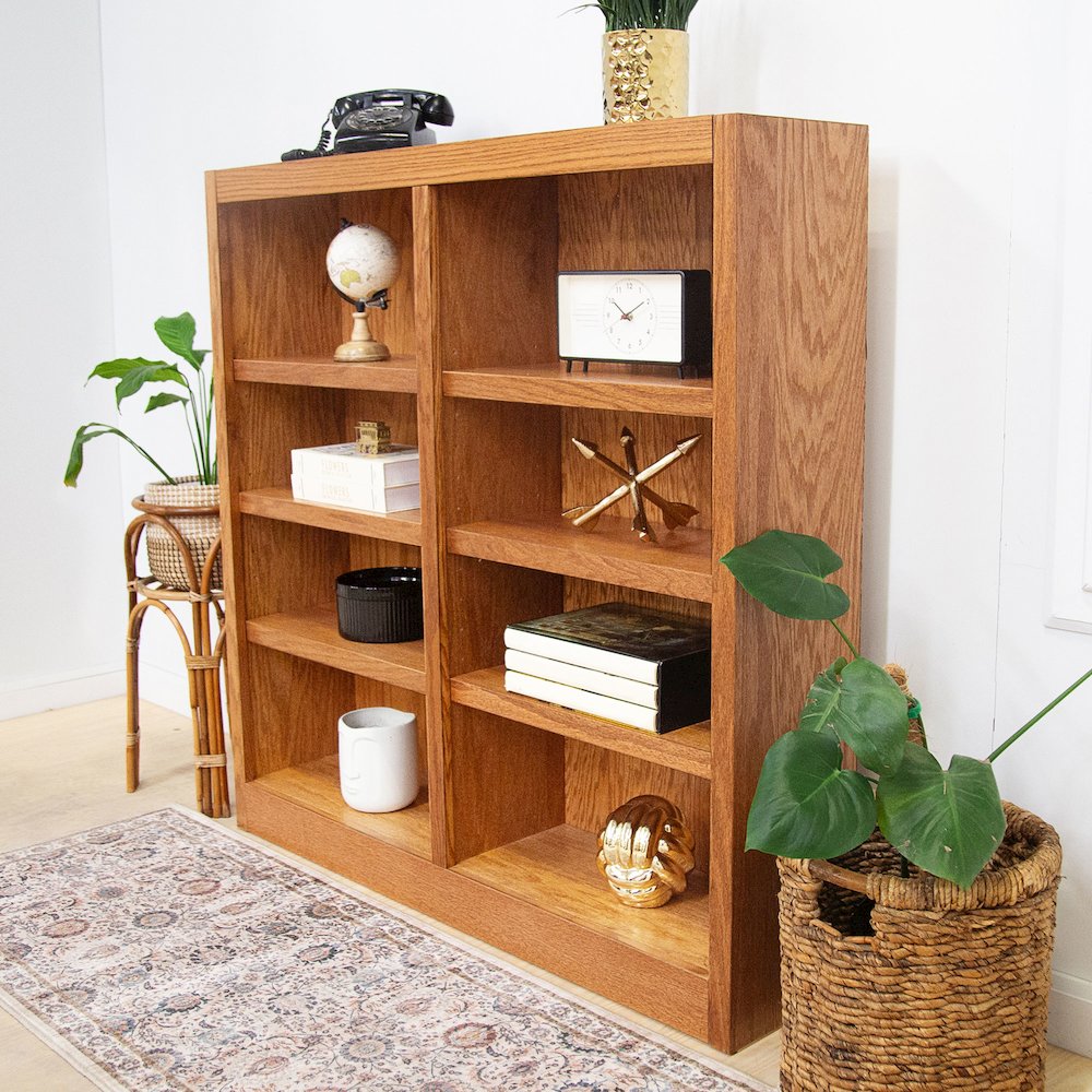 Concepts in Wood Double Wide Bookcase, 8 Shelves, Dry Oak Finish