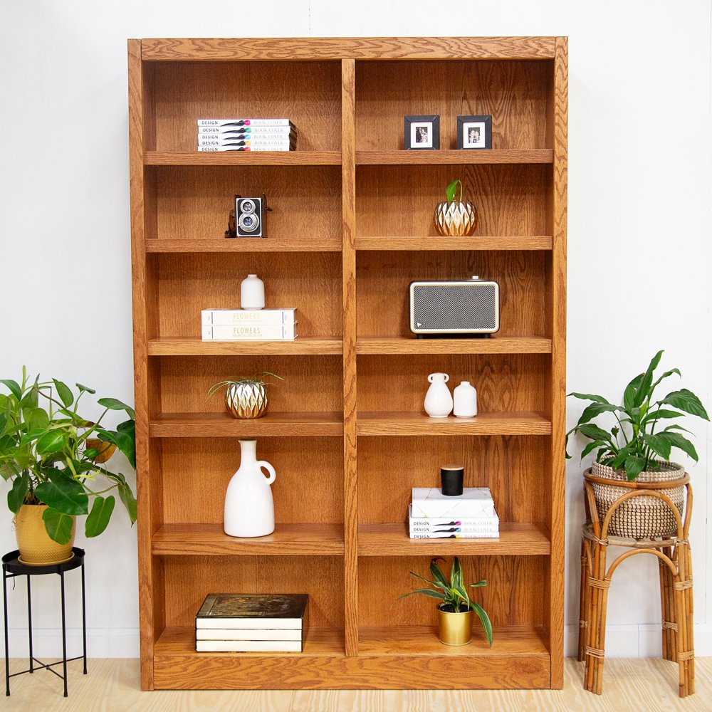 Concepts in Wood Double Wide Bookcase, 12 Shelves, Dry Oak Finish