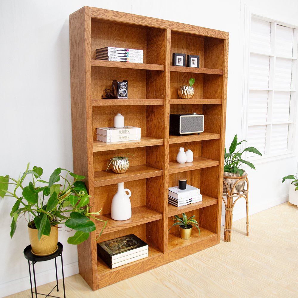 Concepts in Wood Double Wide Bookcase, 12 Shelves, Dry Oak Finish