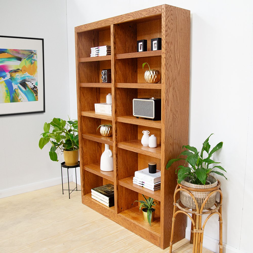 Concepts in Wood Double Wide Bookcase, 12 Shelves, Dry Oak Finish