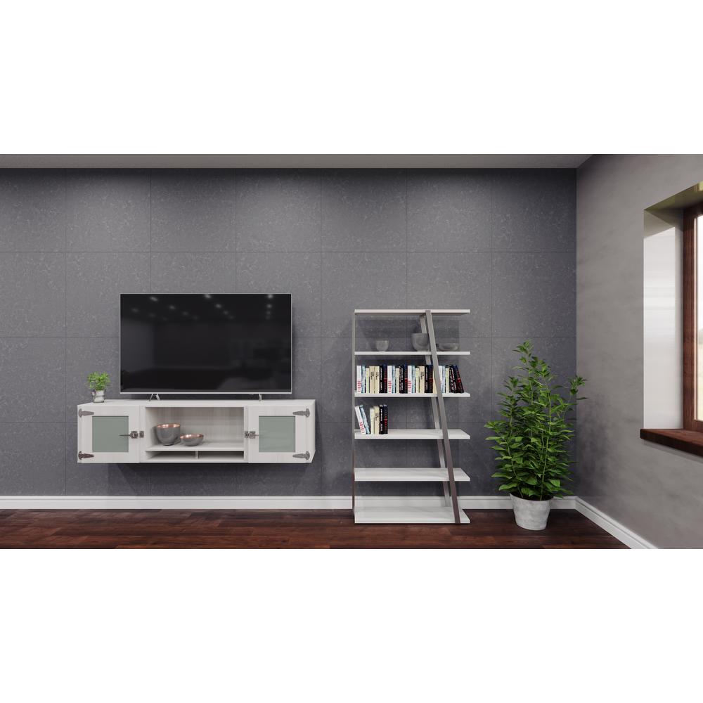 Mirella™ 72” Wall-Mounted Hutch with Glass Doors - WhiteAsh