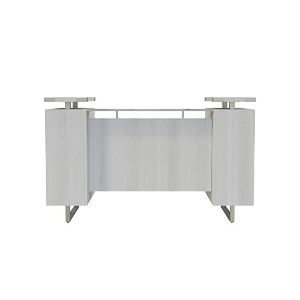 Mirella™ Reception Desk with Glass Countertop White Ash
