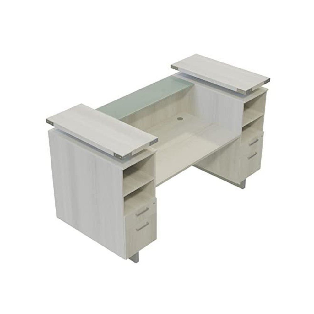 Mirella™ Reception Desk with Glass Countertop White Ash