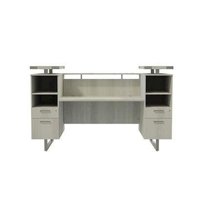 Mirella™ Reception Desk with Glass Countertop White Ash