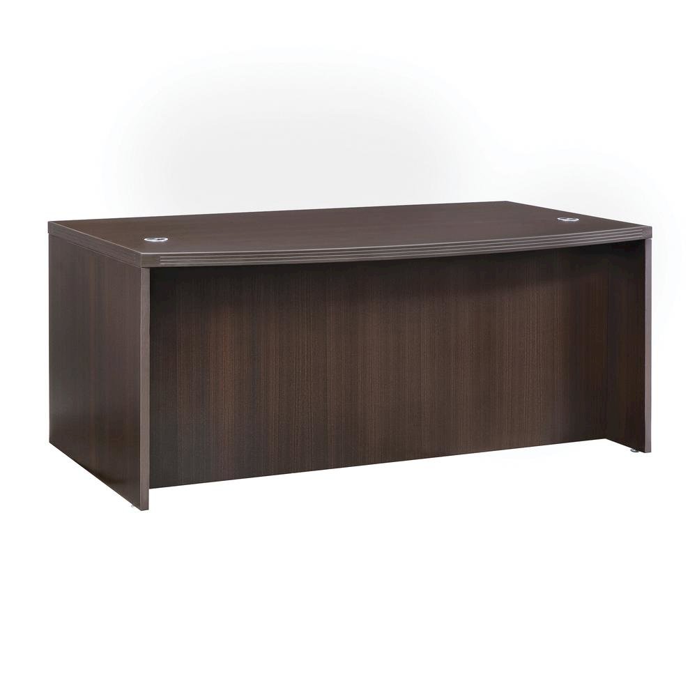 Aberdeen Series Laminate Bow Front Desk Shell, 72w x 42d x 29-1/2h, Mocha