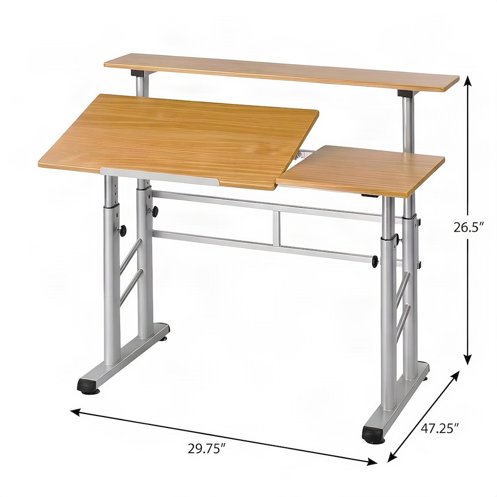 Bison Office Split Level Drafting Table with Adjustable-Height Steel Frame