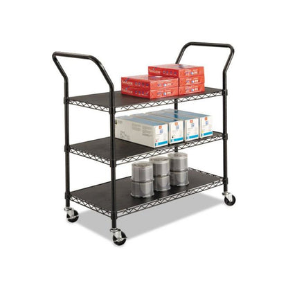 Wire Utility Cart, Metal, 3 Shelves, 600 lb Capacity, 43.75" x 19.25" x 40.5", Black