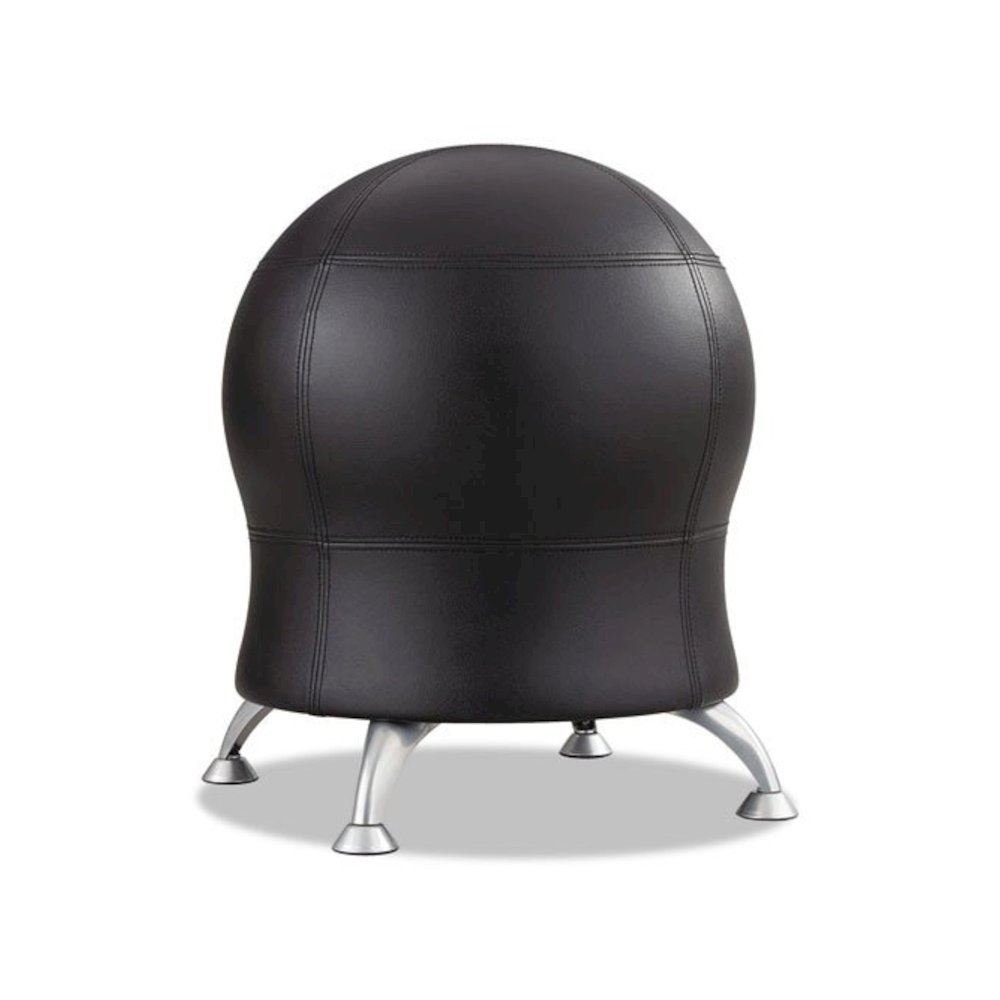 Zenergy Ball Chair, Backless, Supports Up to 250 lb, Black Vinyl Seat, Silver Base