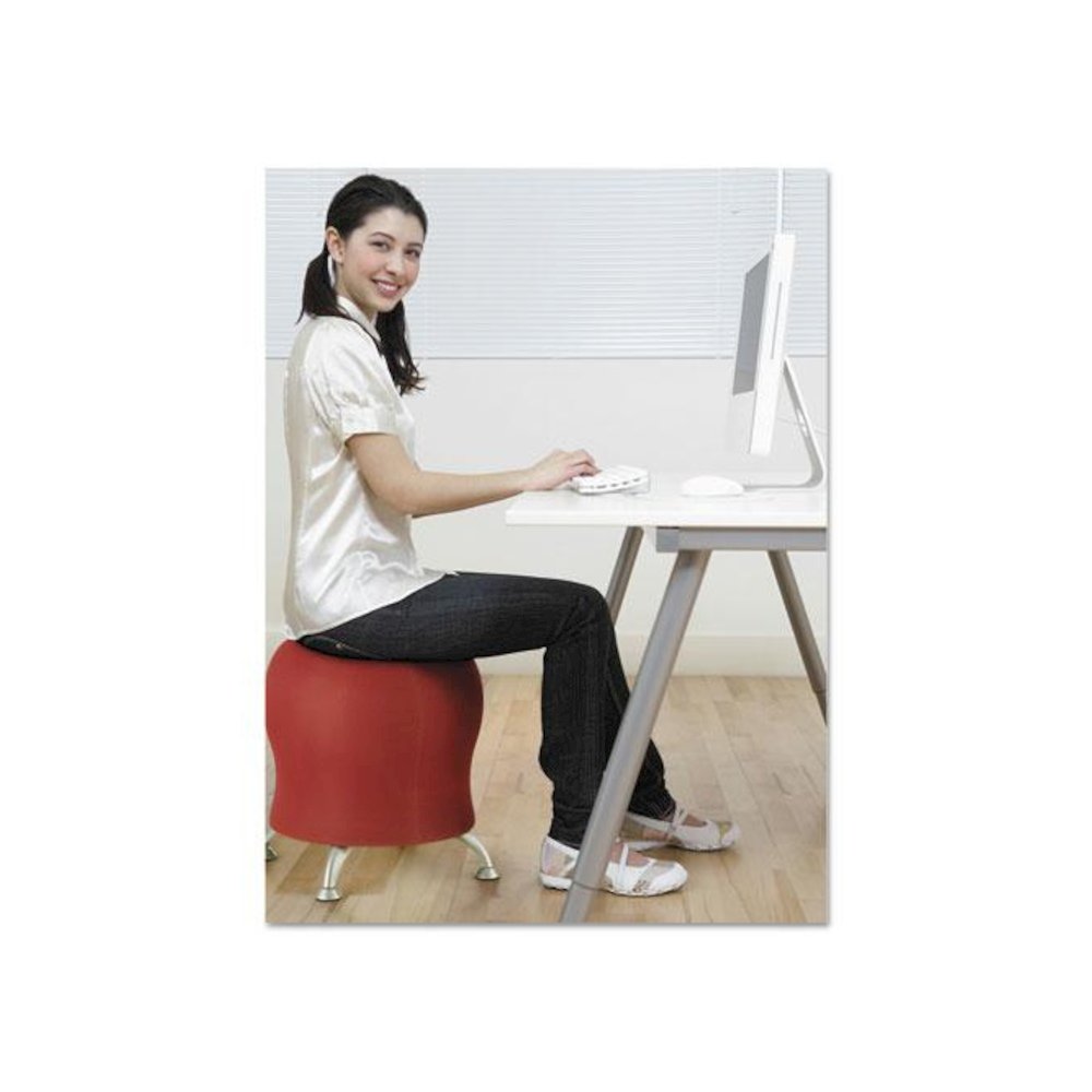 Zenergy Ball Chair, Backless, Supports Up to 250 lb, Crimson Fabric Seat, Silver Base