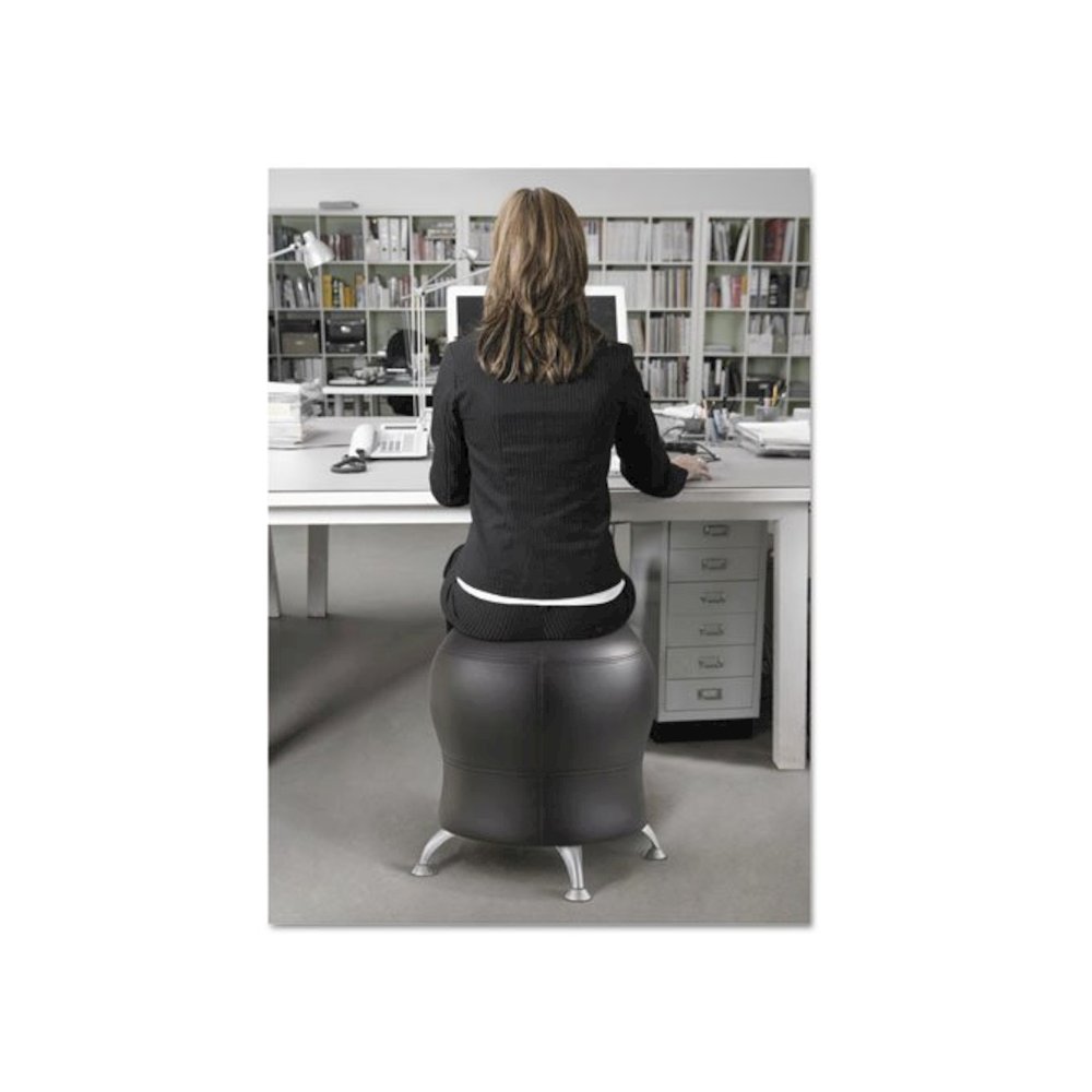 Zenergy Ball Chair, Backless, Supports Up to 250 lb, Black Vinyl Seat, Silver Base