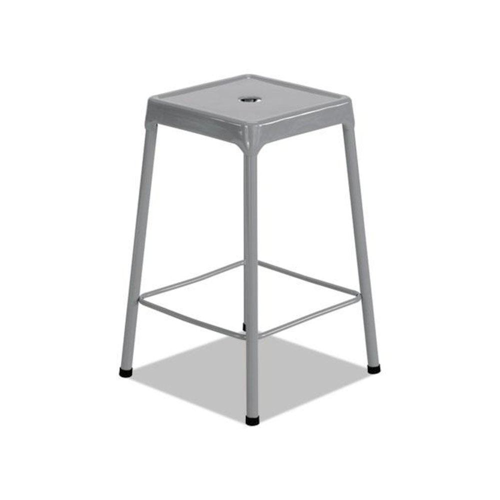 Counter-Height Steel Stool, Backless, Supports Up to 250 lb, 25" Seat Height, Silver