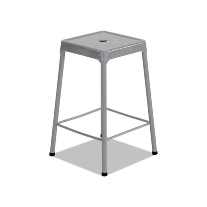 Counter-Height Steel Stool, Backless, Supports Up to 250 lb, 25" Seat Height, Silver