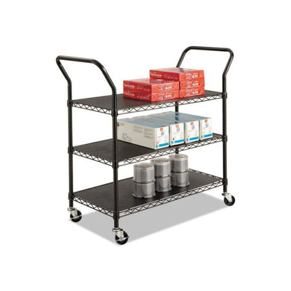 Wire Utility Cart, Metal, 3 Shelves, 600 lb Capacity, 43.75" x 19.25" x 40.5", Black