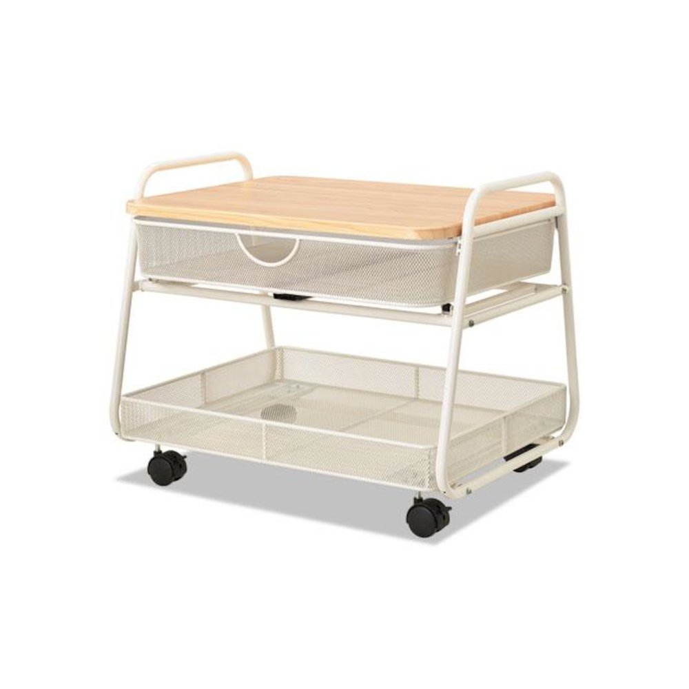 Onyx Under Desk Machine Stand, Metal, 1 Shelf, 1 Drawer, 1 Bin, 100 lb Capacity, 21" x 16" x 17.5", White