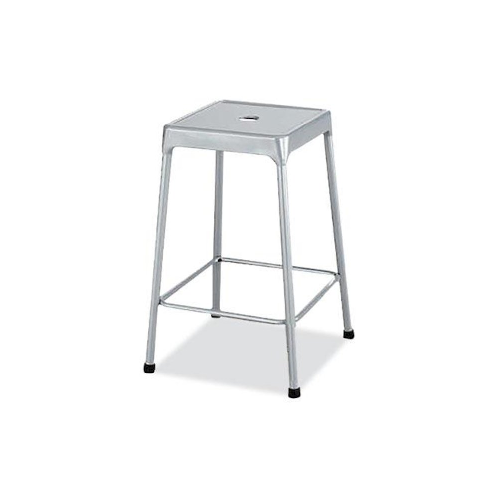 Counter-Height Steel Stool, Backless, Supports Up to 250 lb, 25" Seat Height, Silver