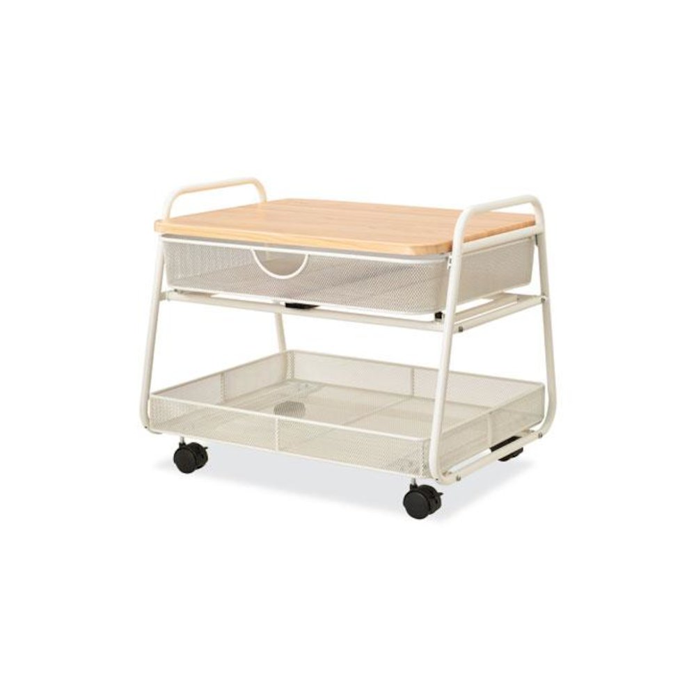 Onyx Under Desk Machine Stand, Metal, 1 Shelf, 1 Drawer, 1 Bin, 100 lb Capacity, 21" x 16" x 17.5", White