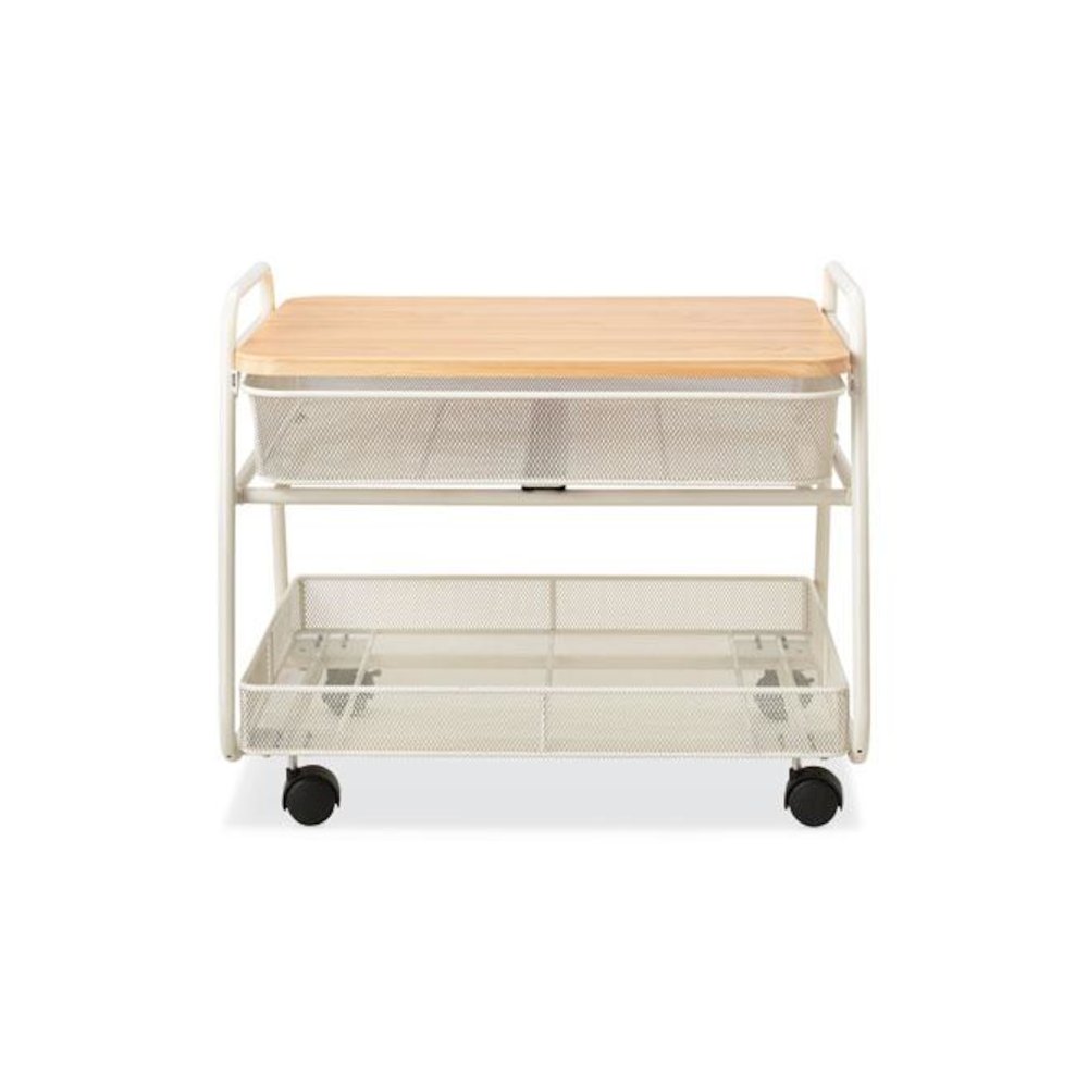 Onyx Under Desk Machine Stand, Metal, 1 Shelf, 1 Drawer, 1 Bin, 100 lb Capacity, 21" x 16" x 17.5", White