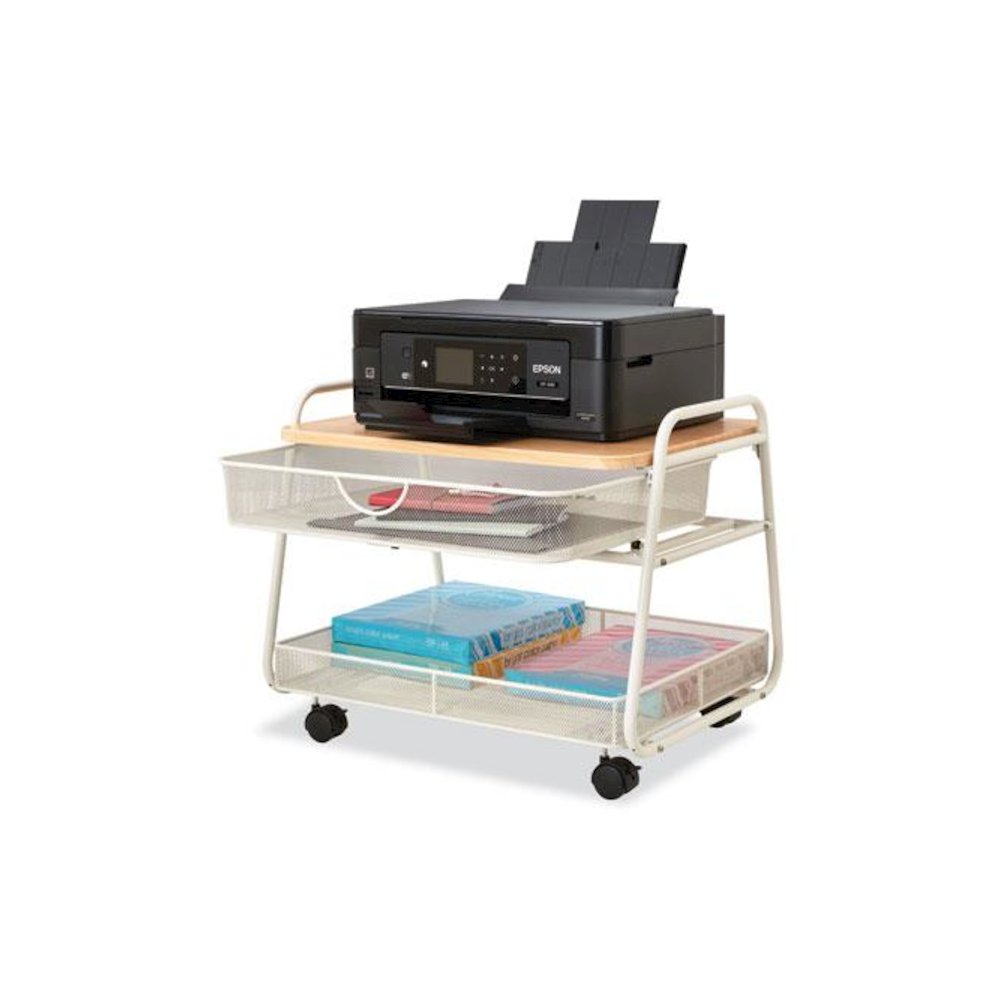 Onyx Under Desk Machine Stand, Metal, 1 Shelf, 1 Drawer, 1 Bin, 100 lb Capacity, 21" x 16" x 17.5", White