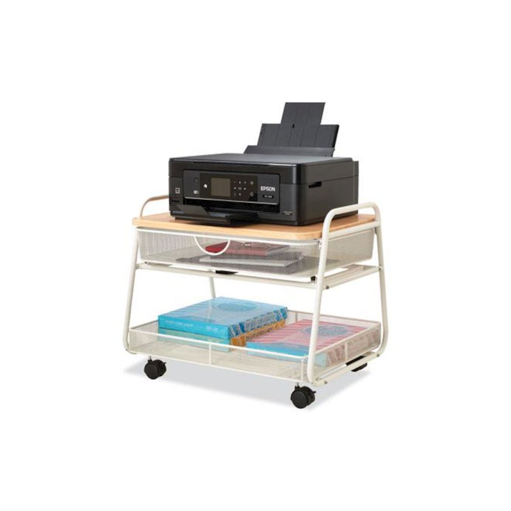 Onyx Under Desk Machine Stand, Metal, 1 Shelf, 1 Drawer, 1 Bin, 100 lb Capacity, 21" x 16" x 17.5", White