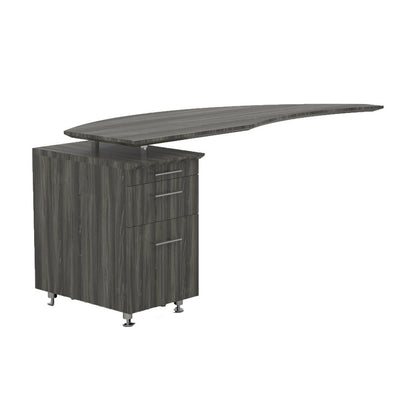 Curved Desk Return With Pencil-Box-File Pedestal (Left), Gray Steel