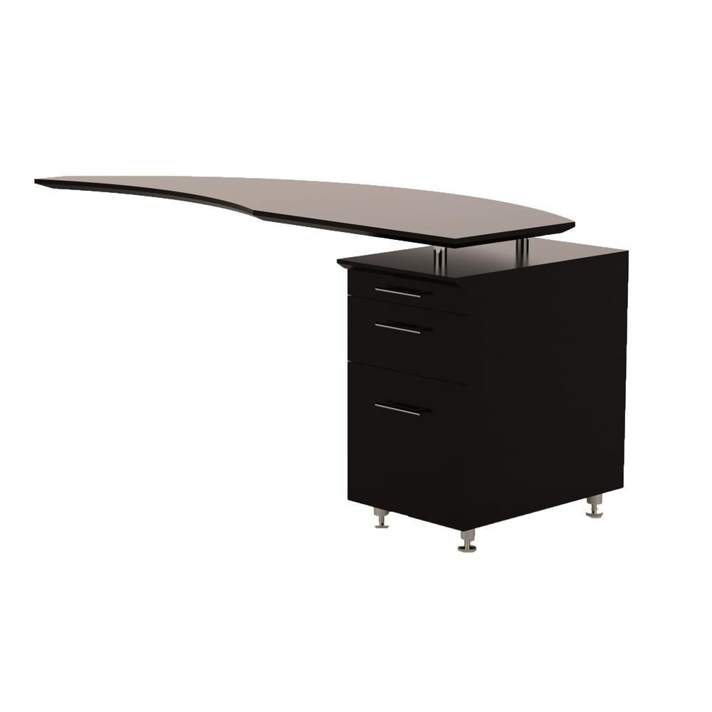 Curved Desk Return With Pencil-Box-File Pedestal (Right), Mocha