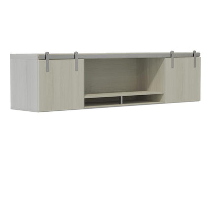 Mirella™ 72” Wall-Mounted Hutch with Sliding Wood Doors - WhiteAsh