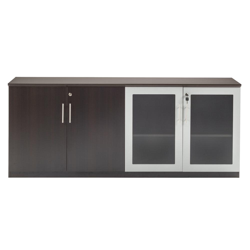 Low Wall Cabinet with Doors (Wood/Glass Door Combination), Mocha