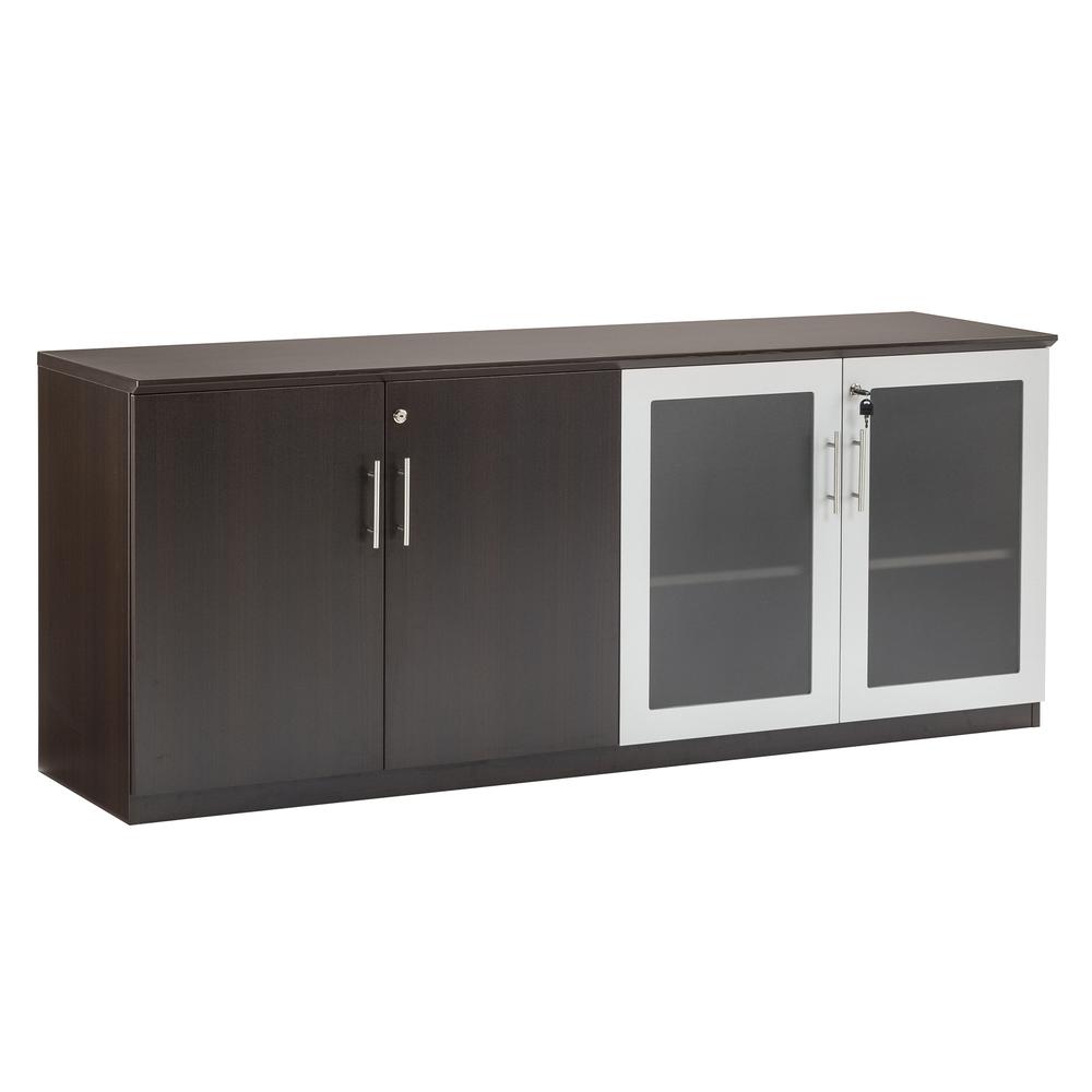 Low Wall Cabinet with Doors (Wood/Glass Door Combination), Mocha