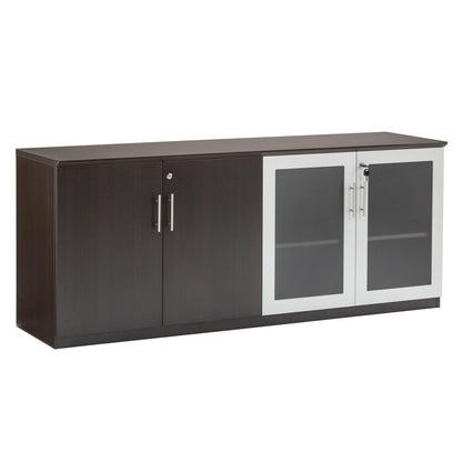 Low Wall Cabinet with Doors (Wood/Glass Door Combination), Mocha