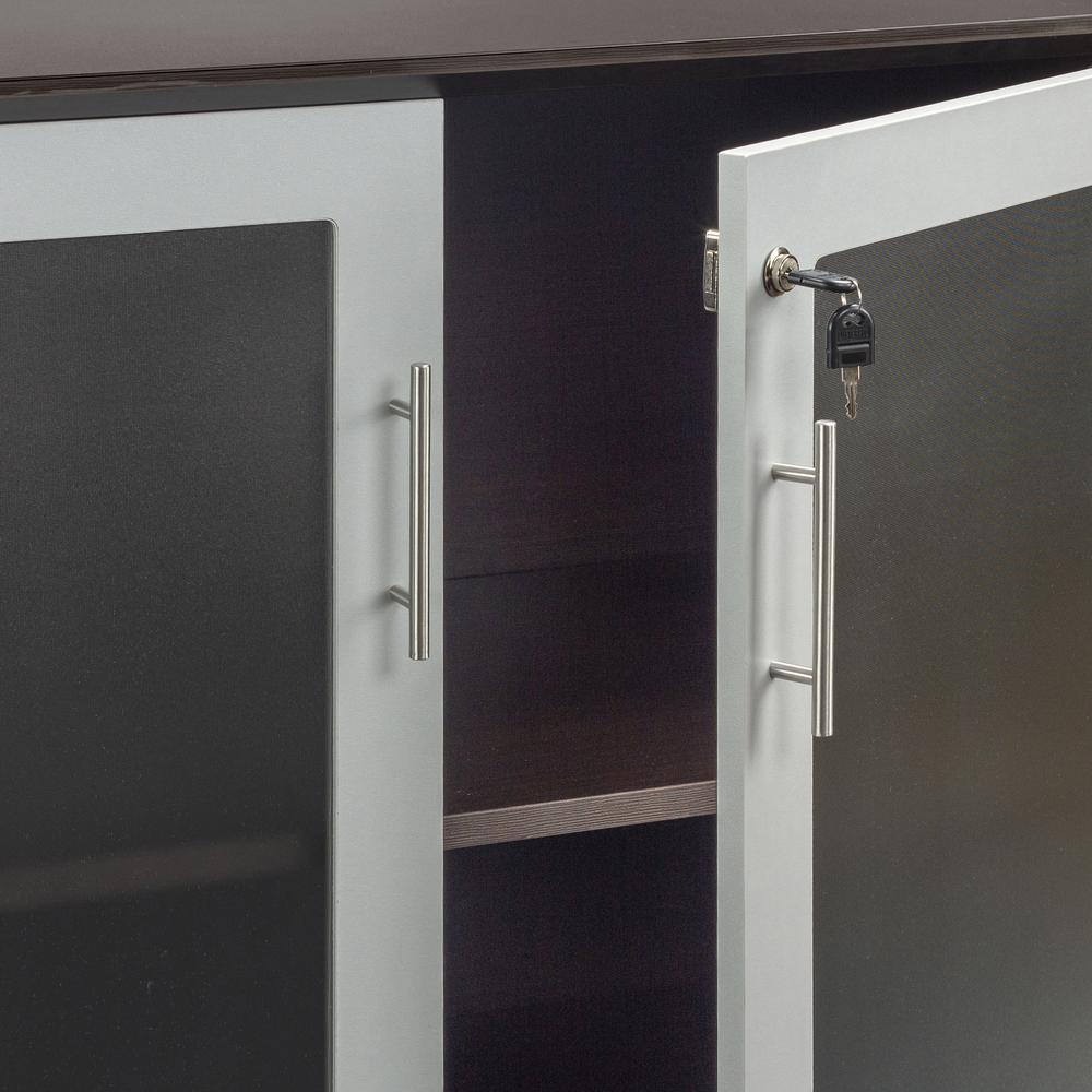Low Wall Cabinet with Doors (Wood/Glass Door Combination), Mocha