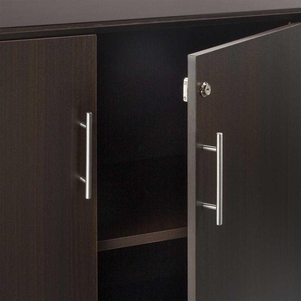 Low Wall Cabinet with Doors (Wood/Glass Door Combination), Mocha