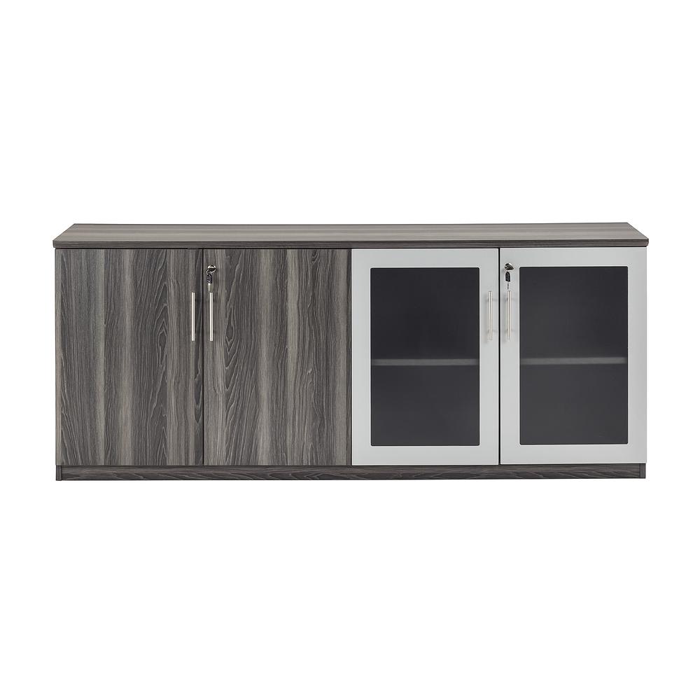 Low Wall Cabinet with Doors (Wood/Glass Door Combination), Gray Steel