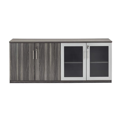Low Wall Cabinet with Doors (Wood/Glass Door Combination), Gray Steel