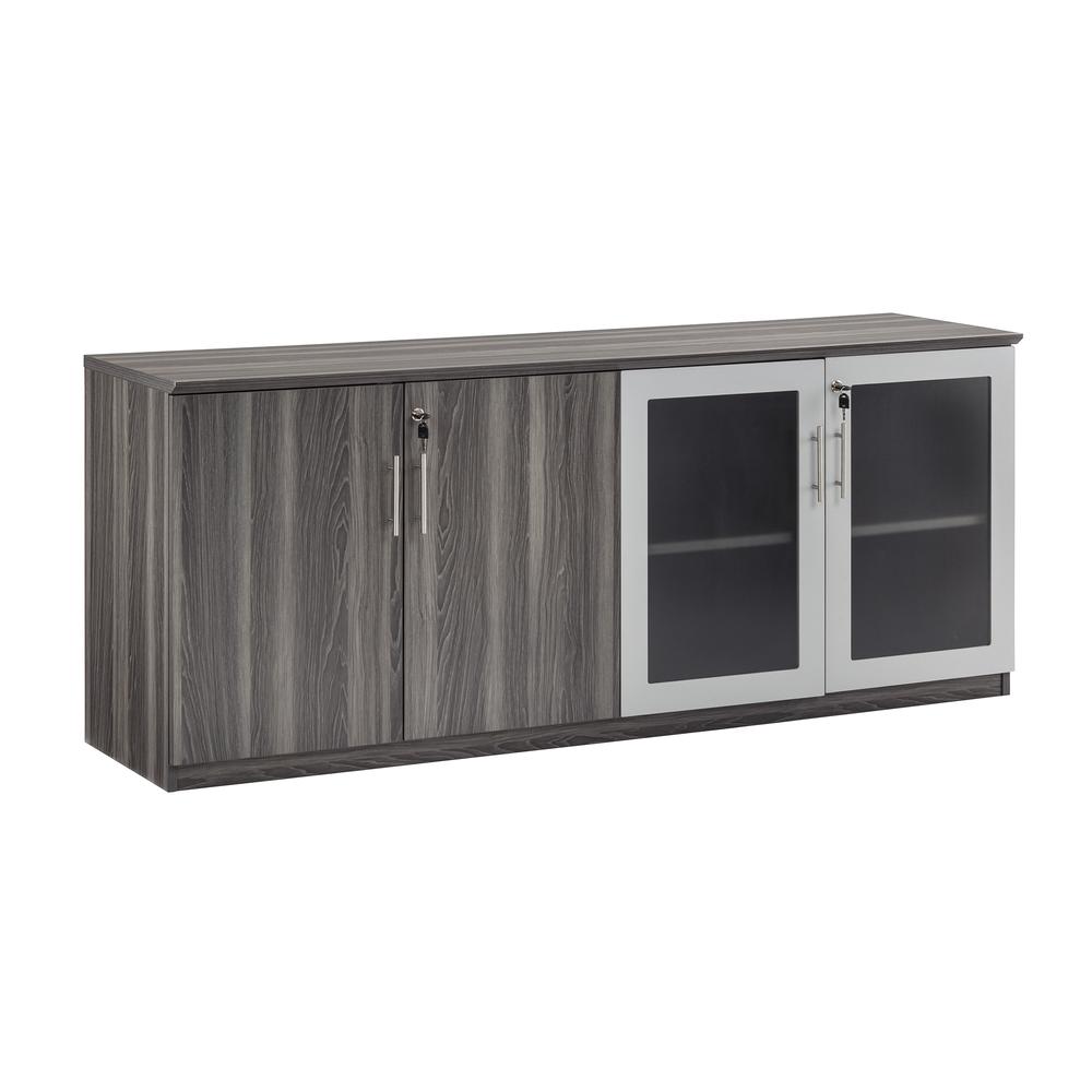 Low Wall Cabinet with Doors (Wood/Glass Door Combination), Gray Steel