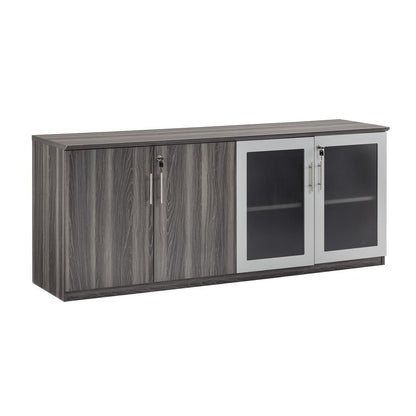 Low Wall Cabinet with Doors (Wood/Glass Door Combination), Gray Steel