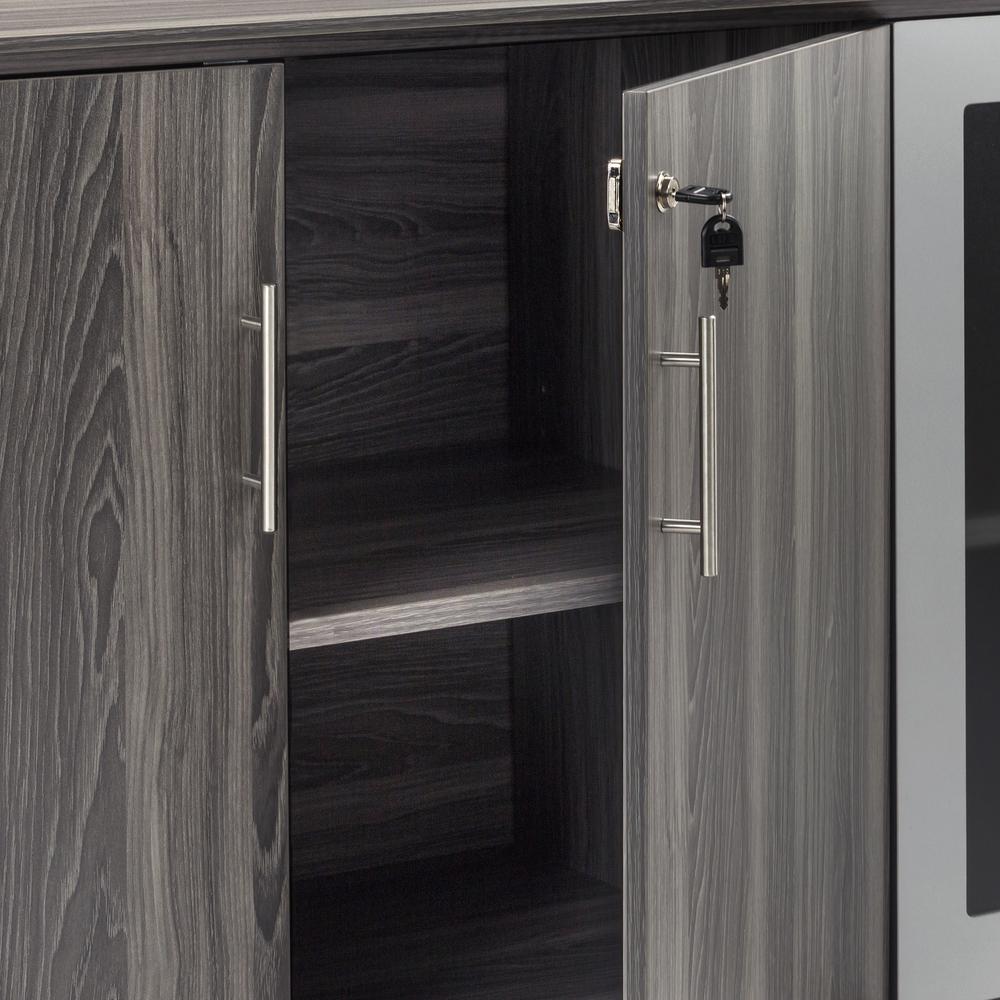 Low Wall Cabinet with Doors (Wood/Glass Door Combination), Gray Steel