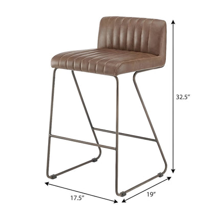 Faux Leather Counter Stool with Channel-Tufted Bucket Seat and Gold Legs