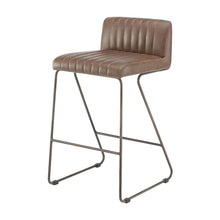 Faux Leather Counter Stool with Channel-Tufted Bucket Seat and Gold Legs