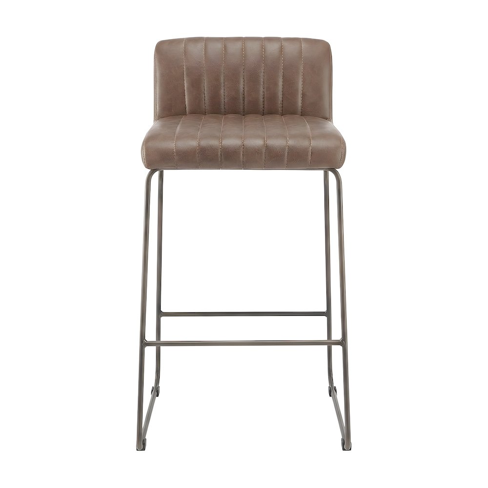 Faux Leather Counter Stool with Channel-Tufted Bucket Seat and Gold Legs