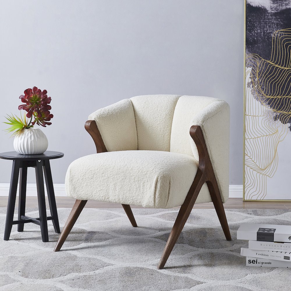 Florence Faux Shearling Fabric Accent Chair Brown Legs