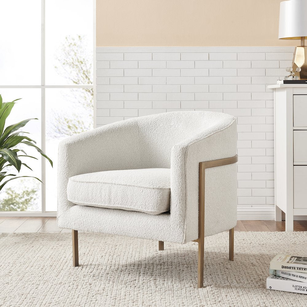 Harrod Boucle Accent Arm Chair Antique Gold Legs