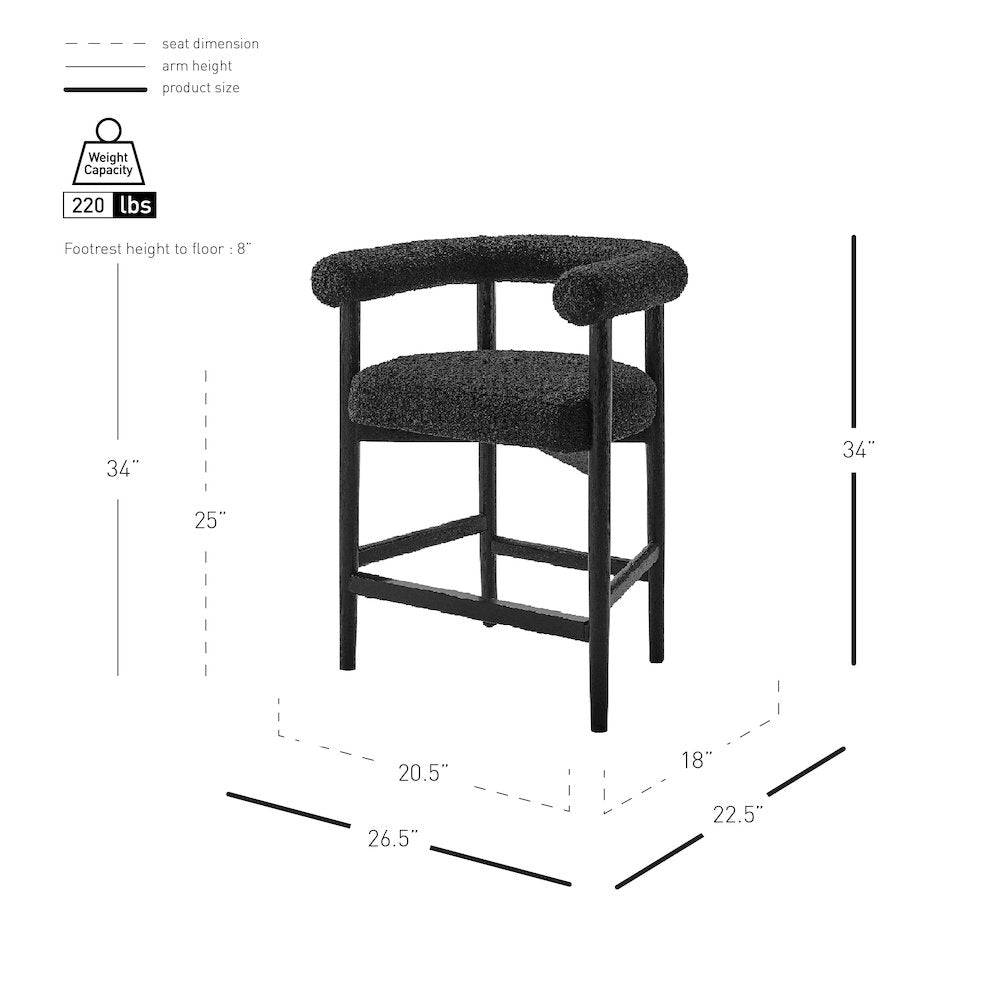 Keanu Boucle Counter Stool Black Legs