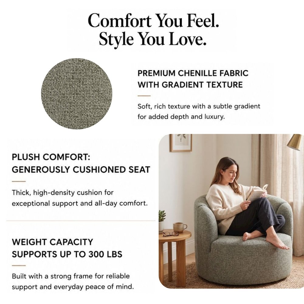 Elowen Swivel Accent Arm Chair - Heathered Olive Chenille
