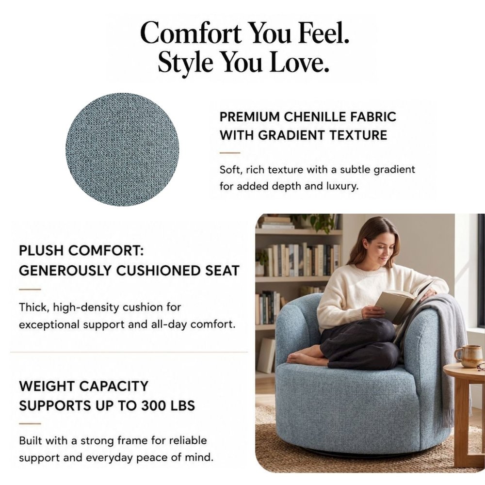 Elowen Swivel Accent Arm Chair - Heathered Blue Chenille