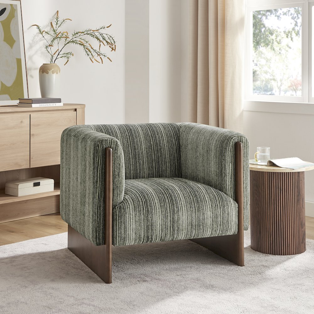 Daxon Accent Arm Chair - Stria Olive Chenille