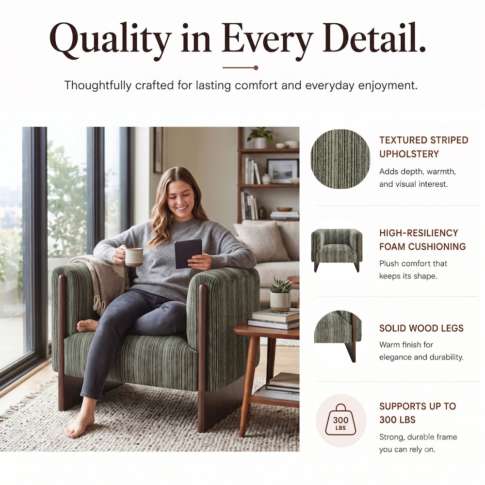 Daxon Accent Arm Chair - Stria Olive Chenille