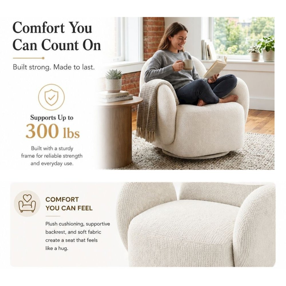 Zoya Swivel Accent Arm Chair - Mila Ivory