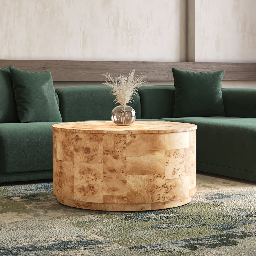 Arsenio Burl Wood Round Coffee Table