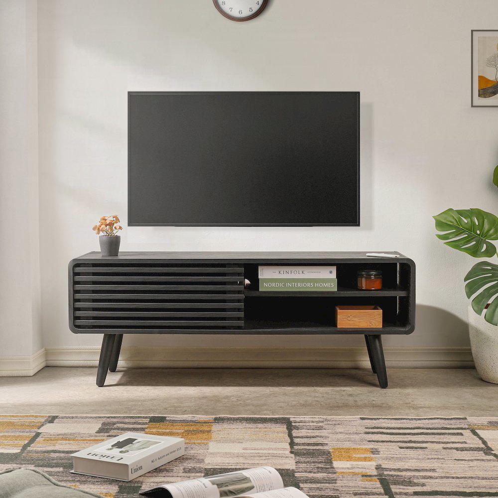 Wilson Slat Low TV Stand - 45.5"W x 14"D x 17.5"H - Black