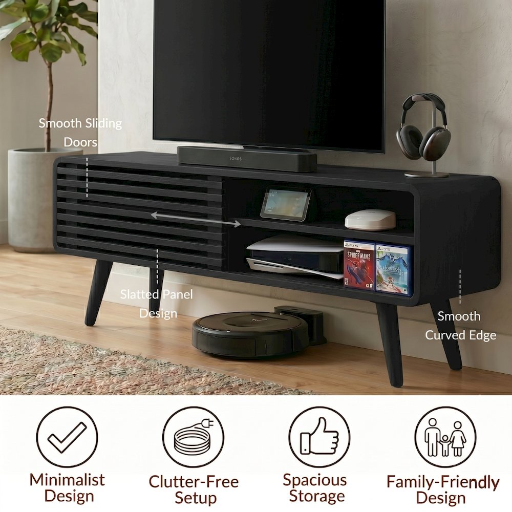 Wilson Slat Low TV Stand - 45.5"W x 14"D x 17.5"H - Black